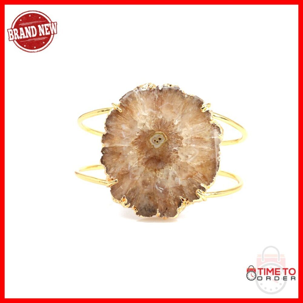 Solar Quartz Cuff Bracelet Handcrafted Adjustable Gold Plated Jewelry